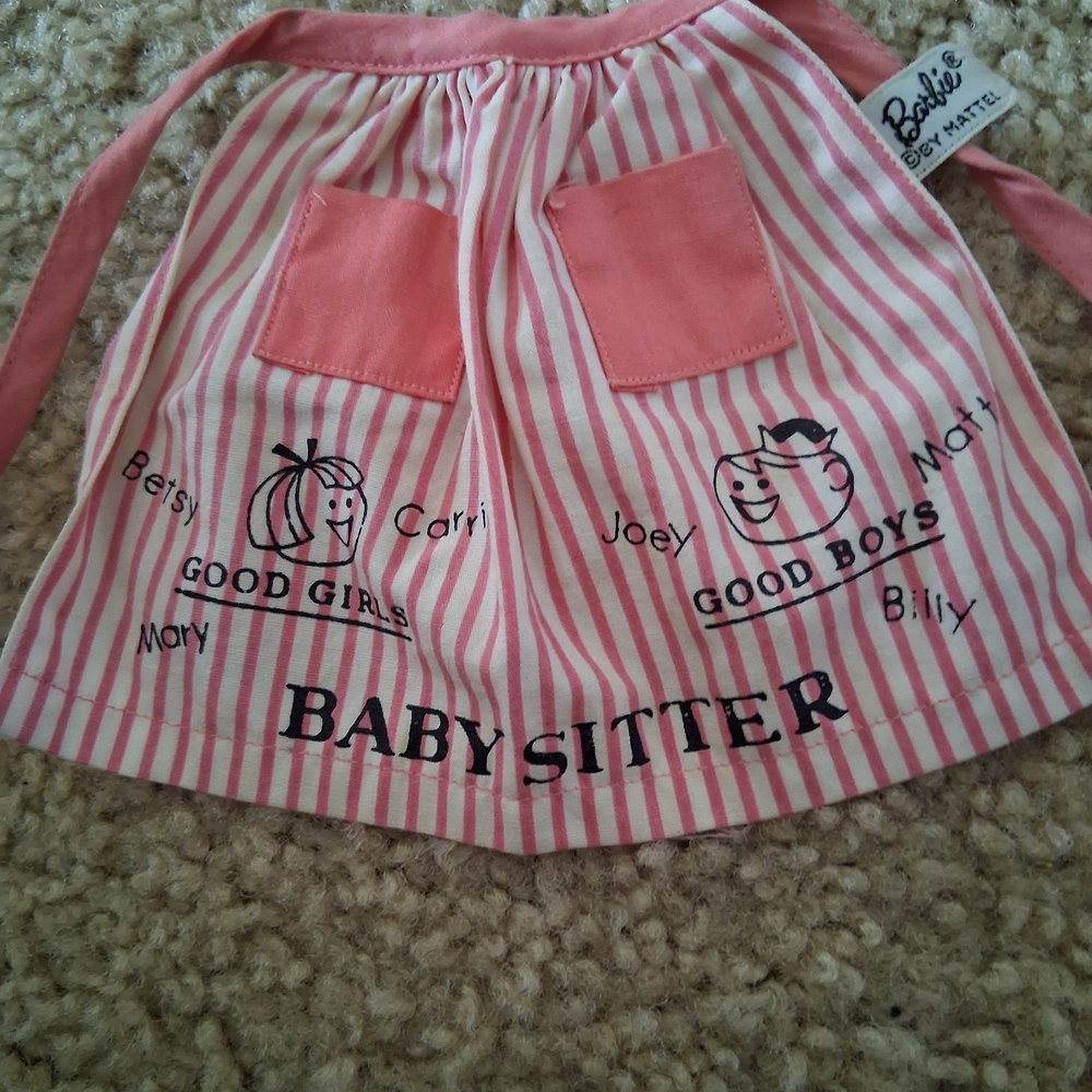 Vintage Barbie Pink and White Striped Babysitter Apron